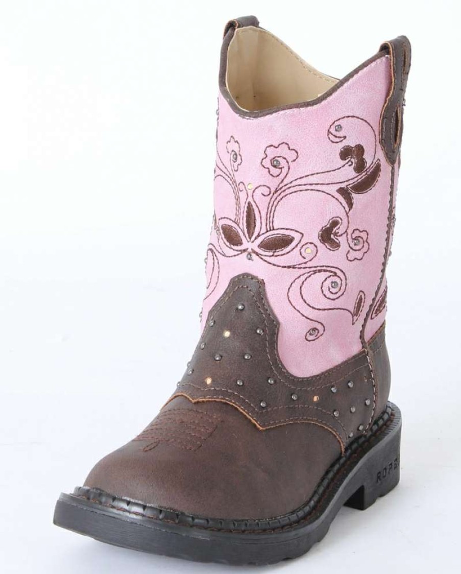 Cowboy Boots * | Opening Sales Roper Girls' Brown & Pink Dazzle Lights Boots Child