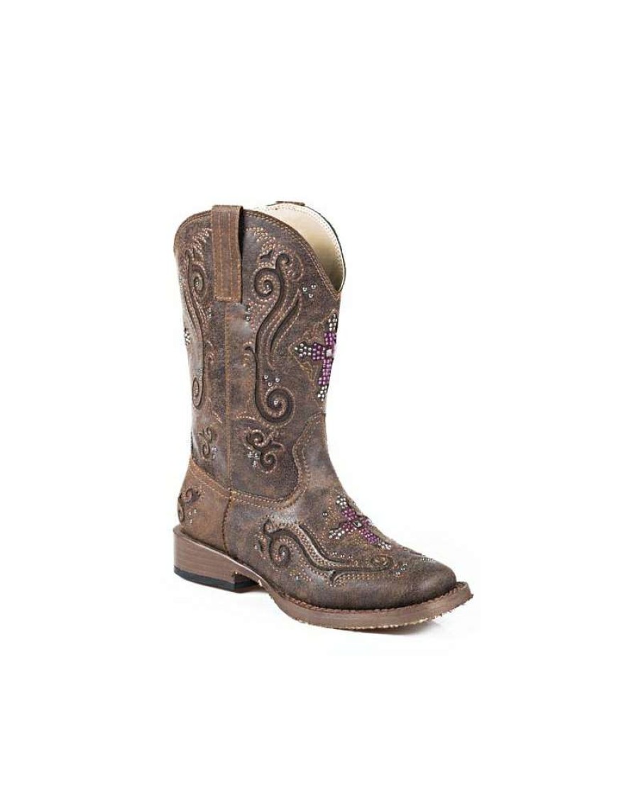 Cowboy Boots * | Premium Roper Kids' Faux Leather With Crystal Cutout Boots Child