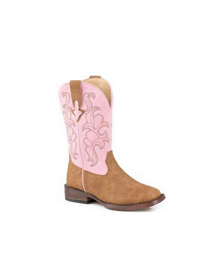 Cowboy Boots * | Bargain Sale Roper Girls' Youth Tan & Pink Square Toe