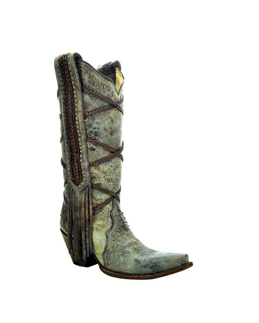 Cowboy Boots * | Latest Corral Boots Ladies' Blue Brown Braided Fringe Boots