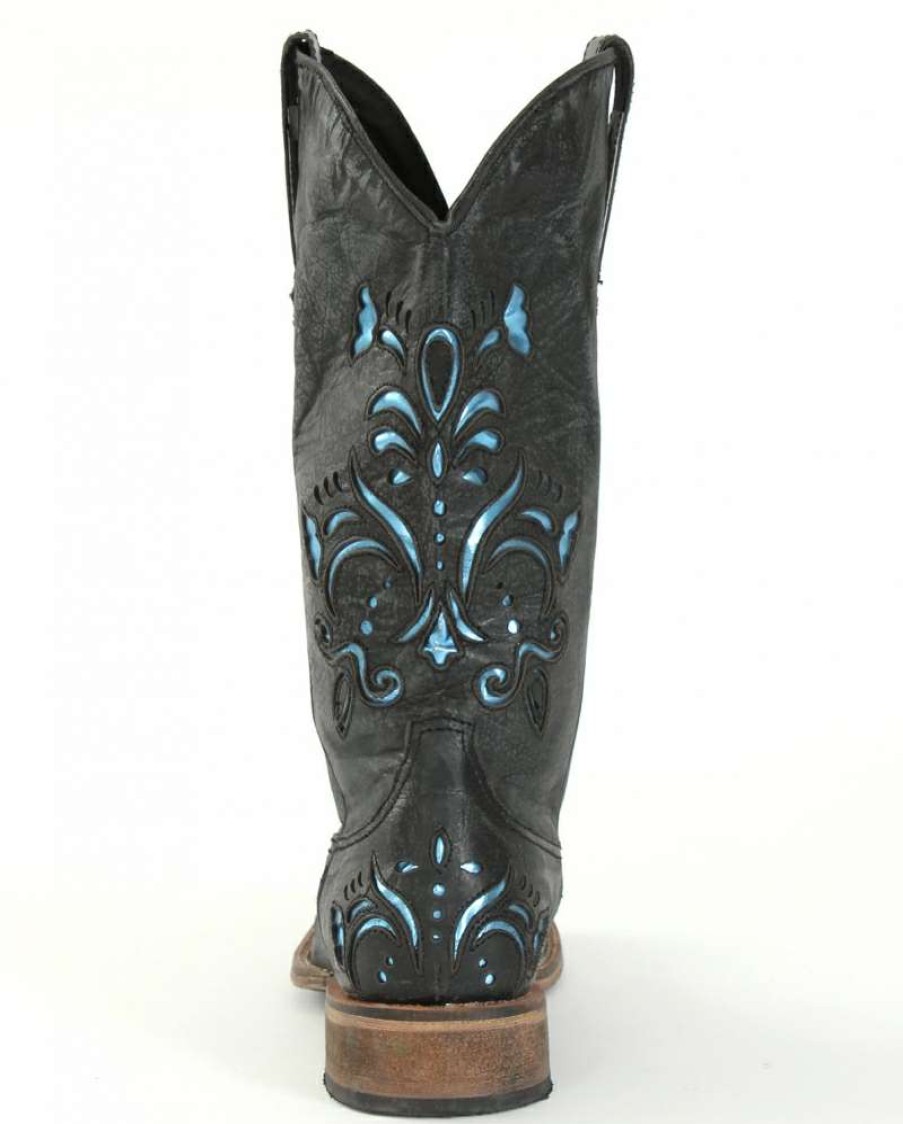 Cowboy Boots * | Classical Roper Ladies' Metallic Blue Inlay Boots