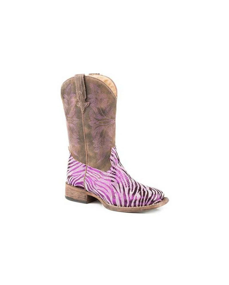 Cowboy Boots * | Premium Roper Girls' Kids Metallic Zebra Print Boot