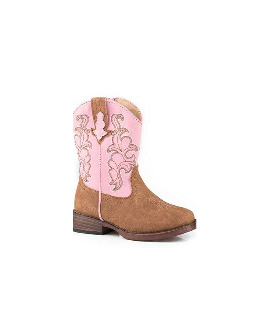 Cowboy Boots * | Online Store Roper Girls' Toddler Tan & Pink Square Toe