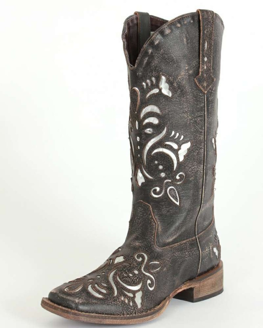 Cowboy Boots * | Classical Roper Ladies' Metallic Silver Inlay Boots