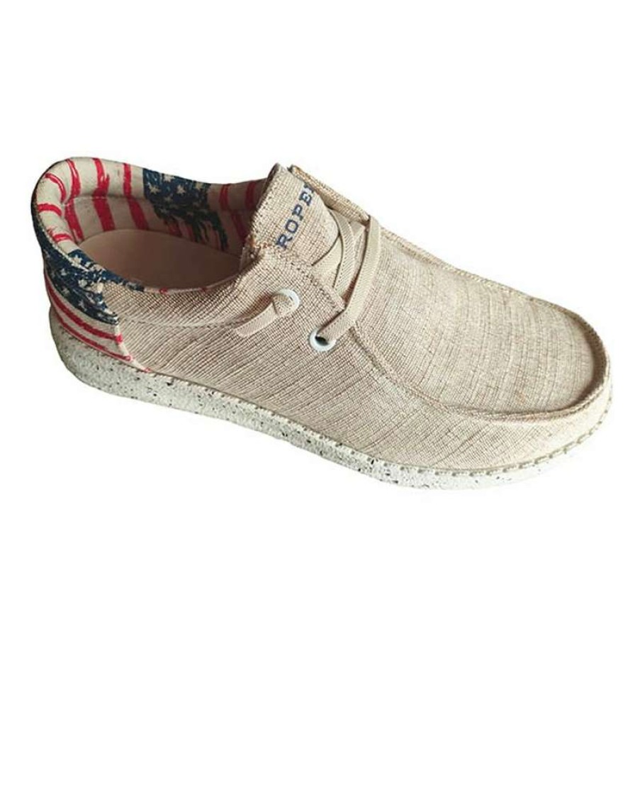 Cowboy Boots * | Bargain Sale Roper Kids' Canvas Beige W/Flag Shoe