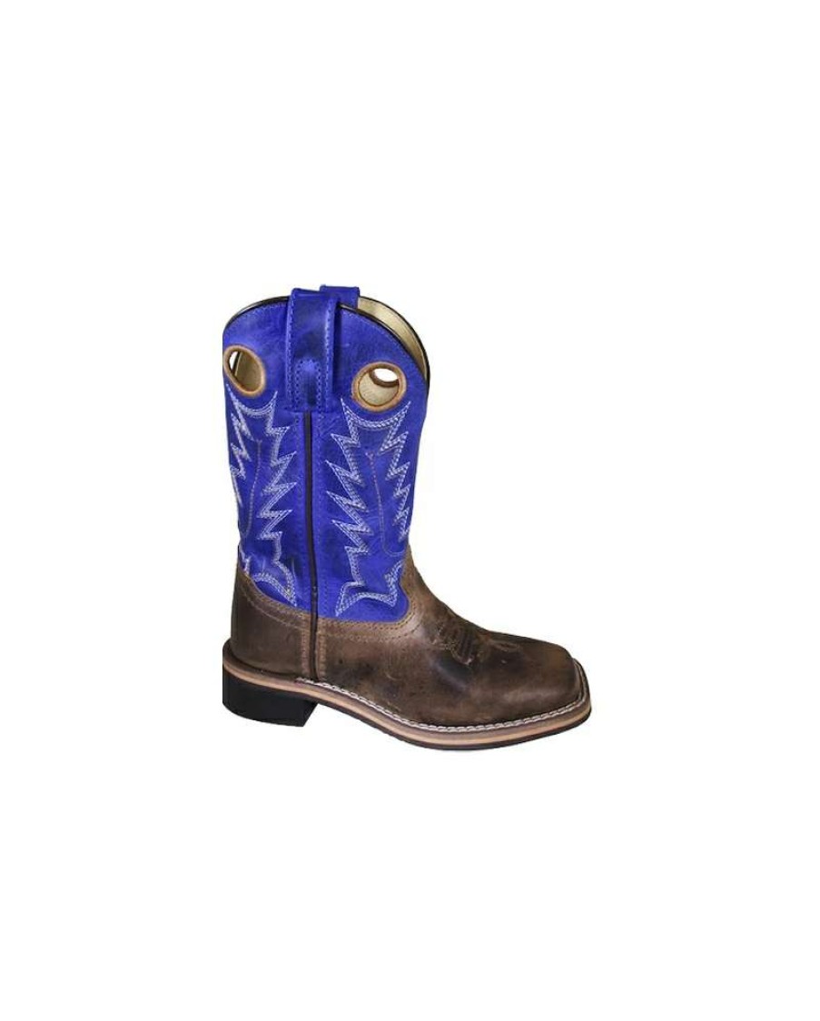 Cowboy Boots * | 100% Guarantee Smoky Mountain Boots Kids' Dusty Blue/Brown Square Toe