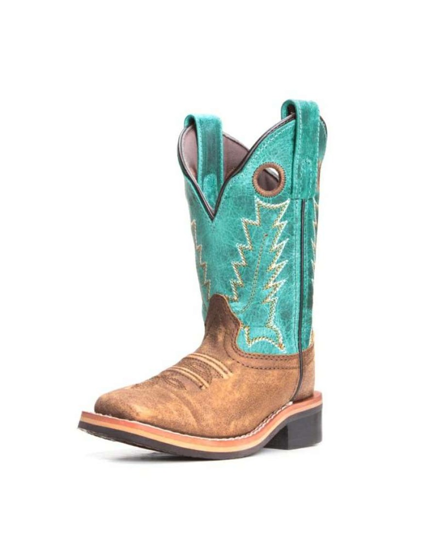 Cowboy Boots * | Reliable Quality Smoky Mountain Boots Girls' Childs Square Toe Brn/Turq