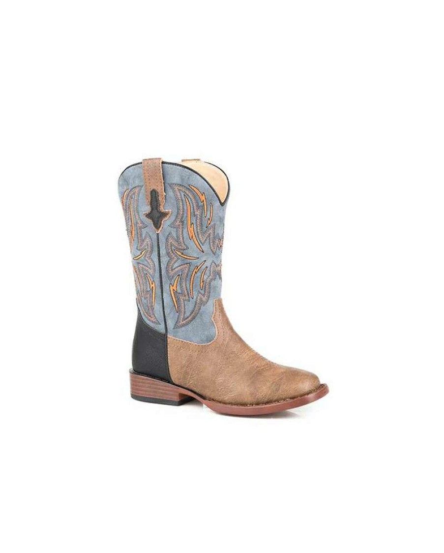 Cowboy Boots * | Cheap Online Roper Kids' Youth Tan & Blue Square Toe