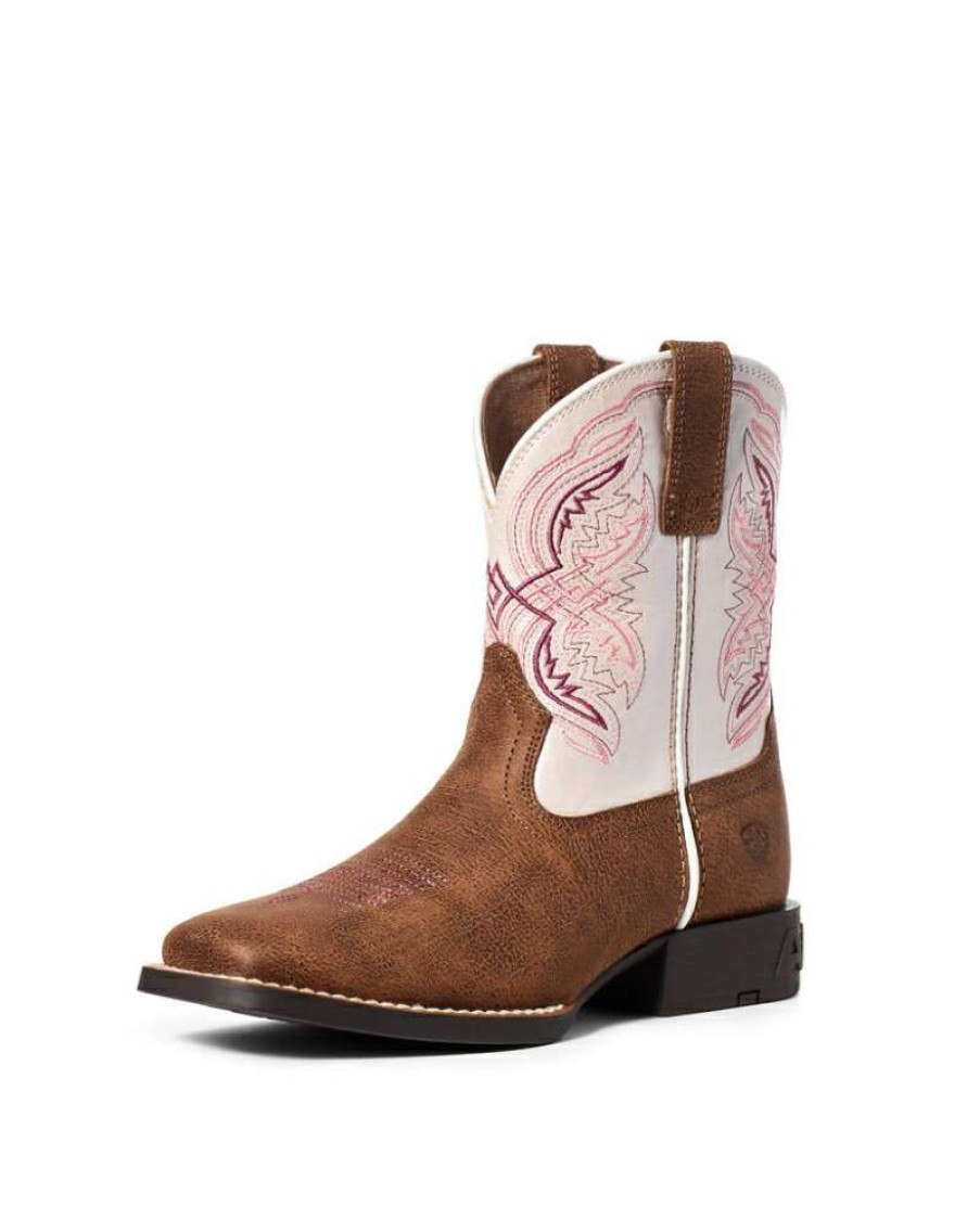 Cowboy Boots * | 100% Guarantee Ariat Girls' Double Kick Tan/Pink Boot