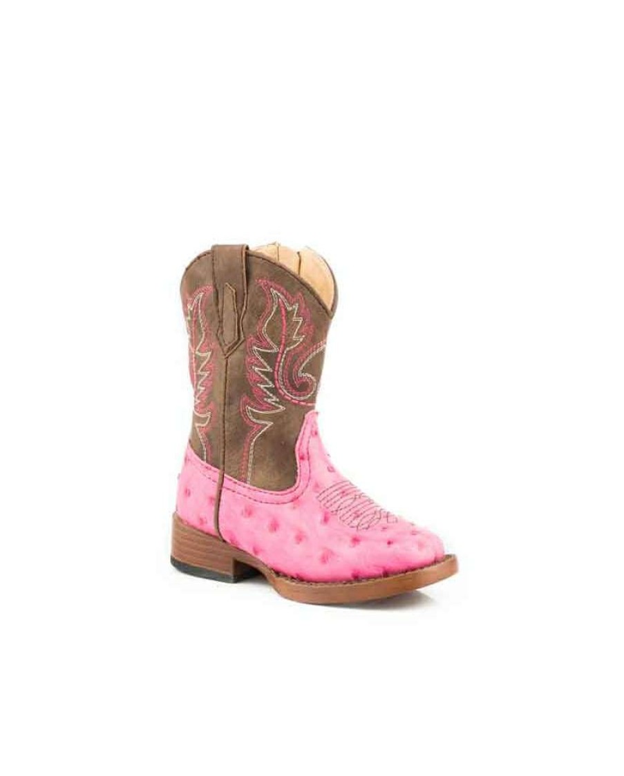 Cowboy Boots * | Bargain Sale Roper Kids' Annabelle Pink Ostrich Print Boot