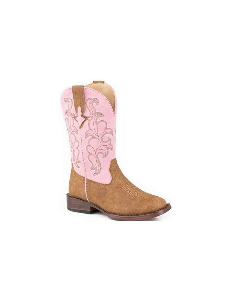 Cowboy Boots * | Bargain Sale Roper Girls' Tan & Pink Square Toe