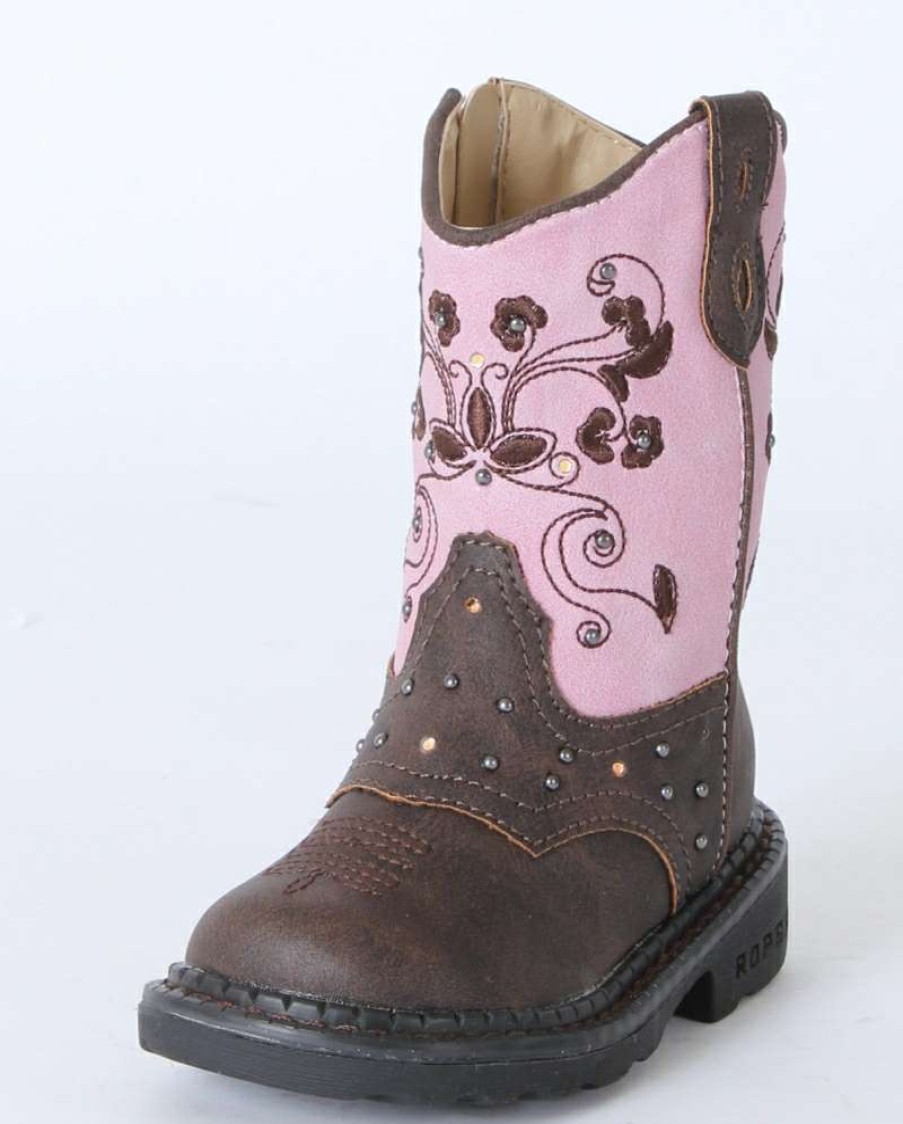 Cowboy Boots * | New Arrivals Roper Girls' Brown & Pink Dazzle Lights Boots Toddler