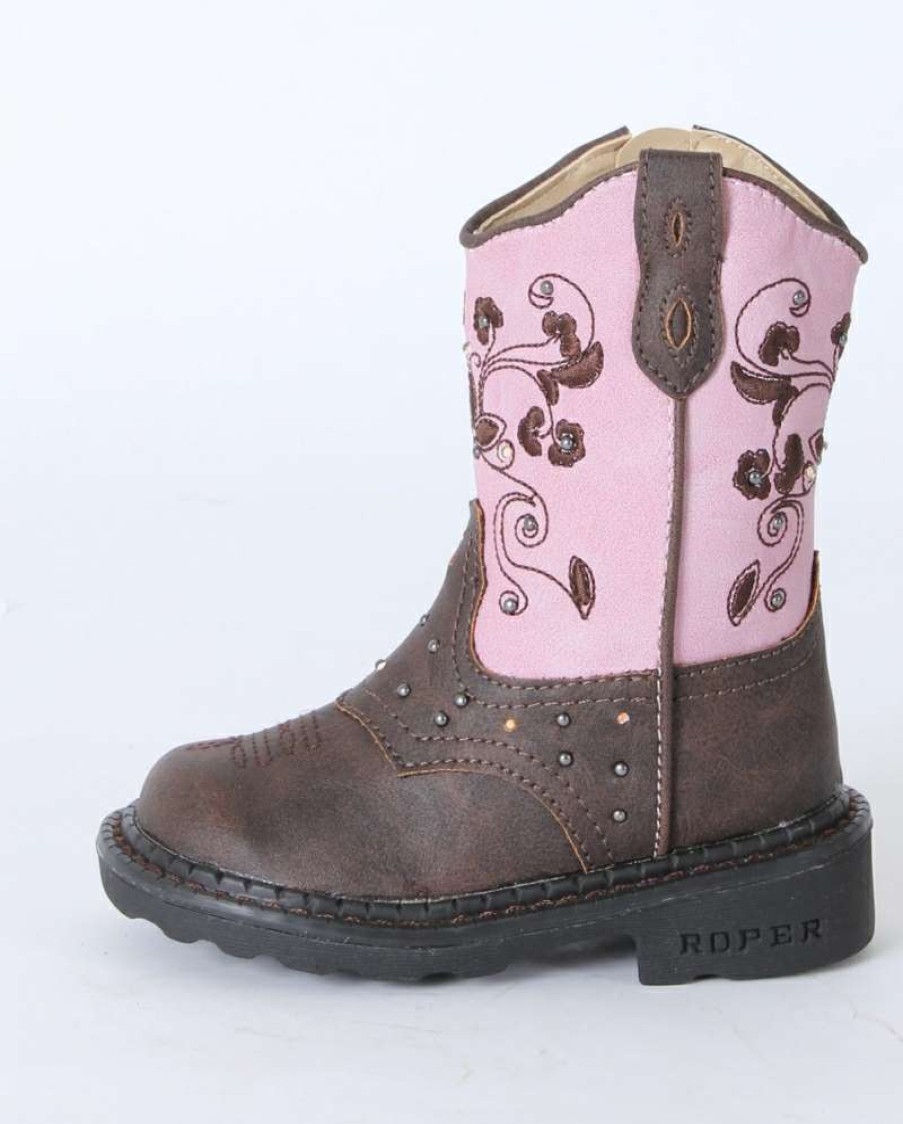 Cowboy Boots * | New Arrivals Roper Girls' Brown & Pink Dazzle Lights Boots Toddler